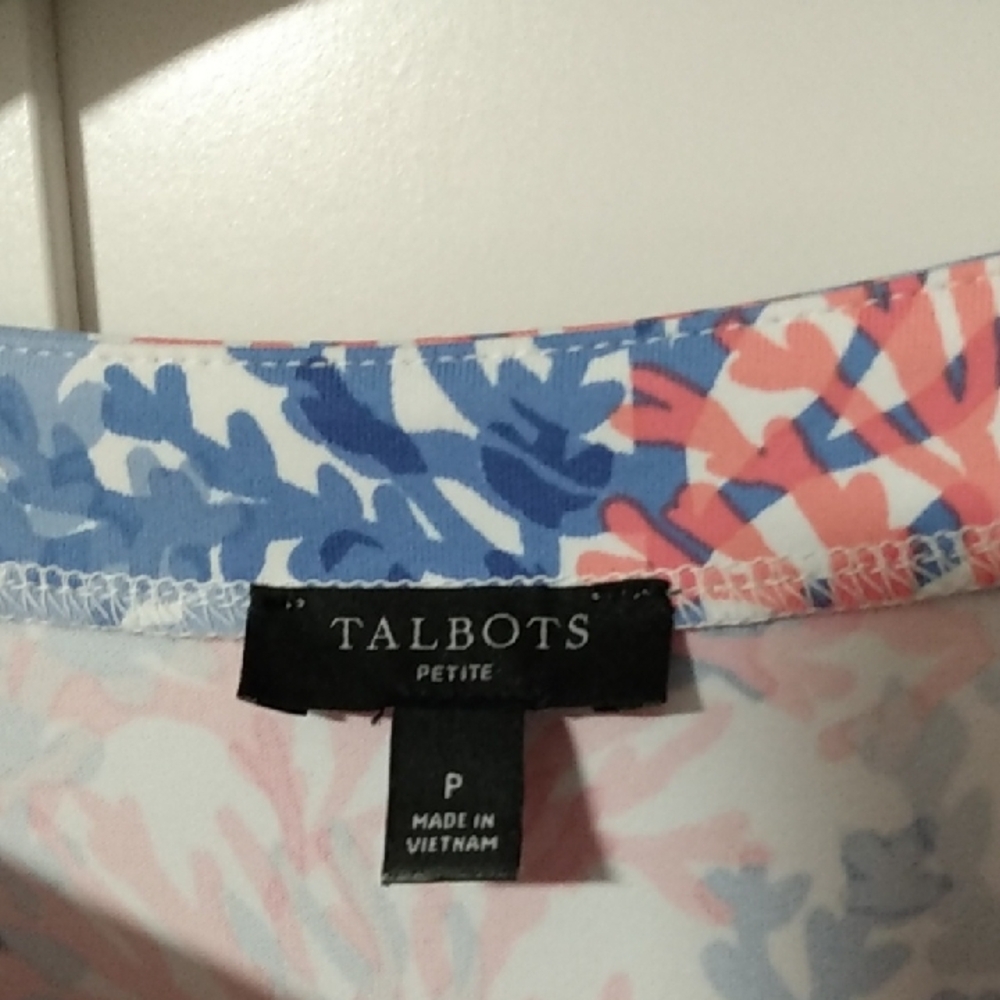 Nwot Talbots Pink and Blue Coral Nautical Dress Jersey Fabric - Picture 3 of 5